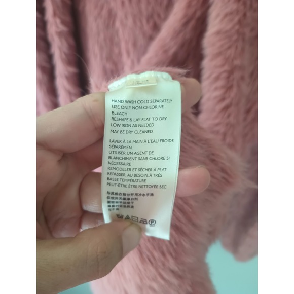 Free People Women's Size XS Pink Faux Fur Teddy Open Cardigan Sweater Pockets - Picture 9 of 14